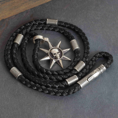 Set of silver cord and ramrod lock with 6 inserts and pendant "Rose of Winds"