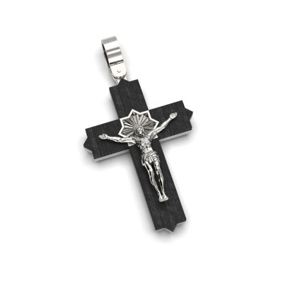 Серебряный крест с черным деревом H 52 mm