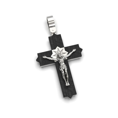 Silver cross with ebony Rose of Winds H 52 mm